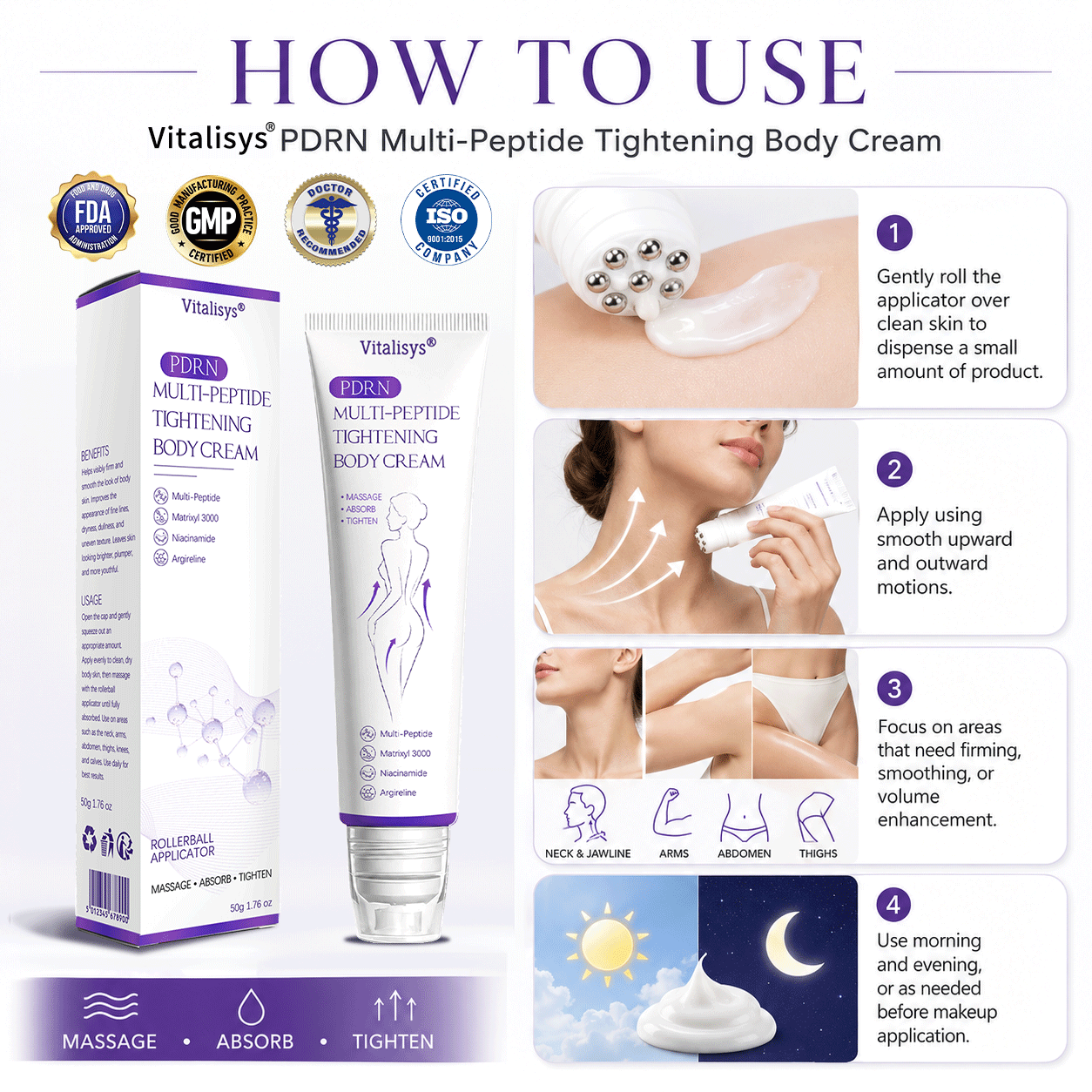 💎Vitalisys® PDRN Multi-Peptide Massaging Body Roller Cream- Anti-aging, Hydrating, Skin Firming & Lifting, Skin Repair, Even Tone, Acne and Dark Spot Treatment, Wart and Mole Removal, and Psoriasis Relief.