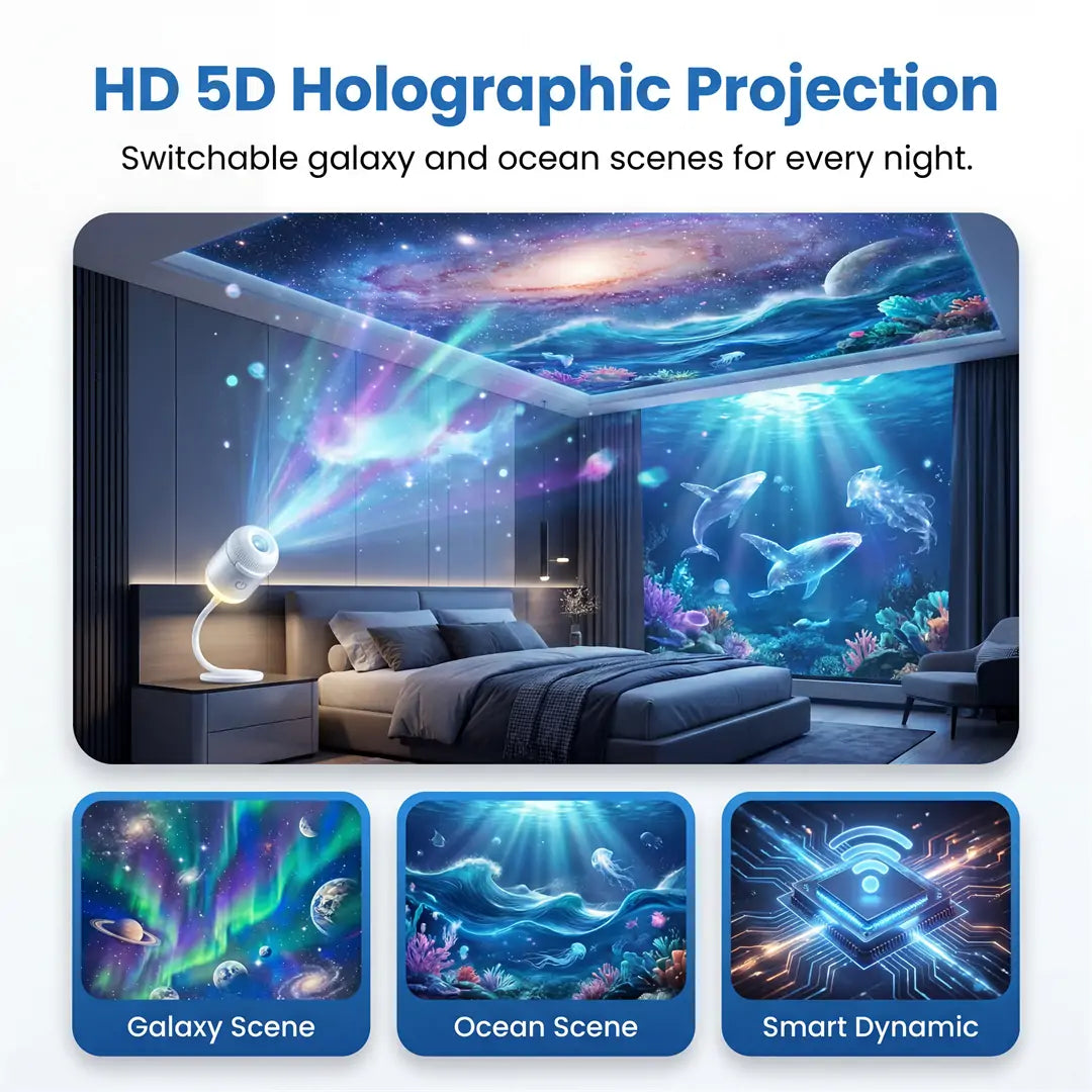 PKNEW® NEXT-GEN SMART PROJECTION HD Smart Dynamic 5D Holographic Night Light Projector🌌