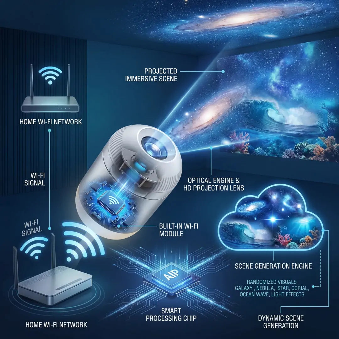 PKNEW® NEXT-GEN SMART PROJECTION HD Smart Dynamic 5D Holographic Night Light Projector🌌